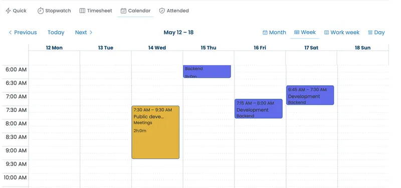 Calendar view