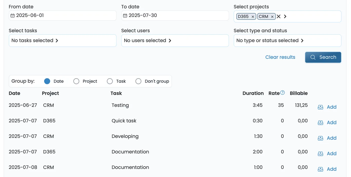 invoice by projects