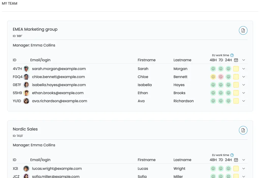 Team time tracking overview and insights